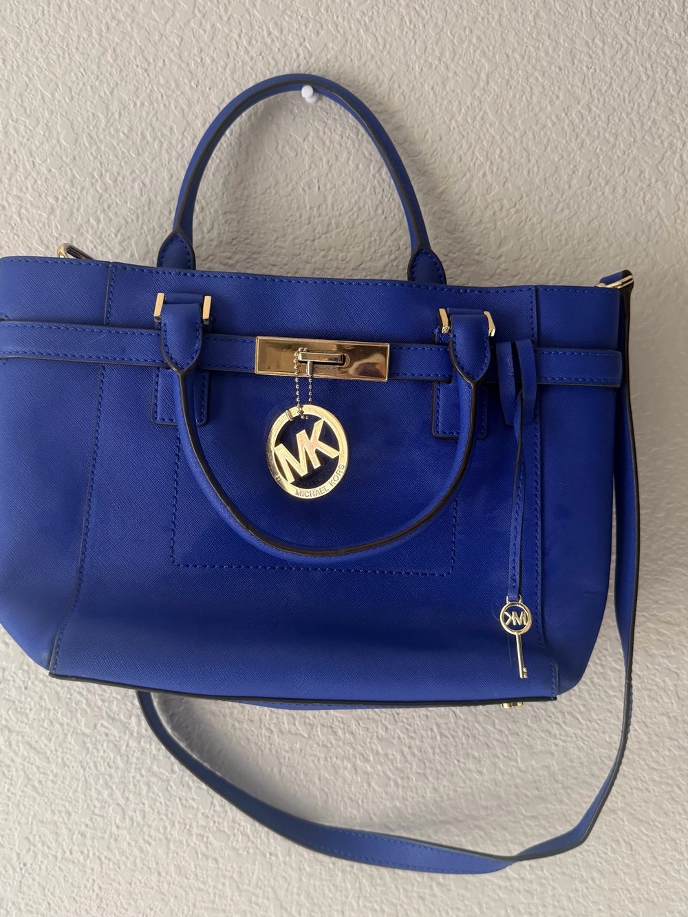 Michael Kors Royal Blue Saffiano Satchel with Gold Hardware